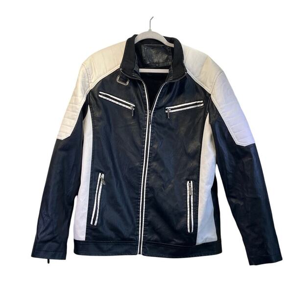 American Breed Mens XL Black/White 100% P Leather Racer/BikerFleece Jacket FLAWS - Picture 8 of 16